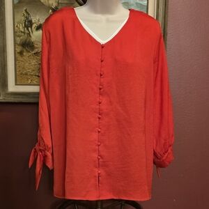 Chico's Red Tie Cuffed Sleeve Blouse with LG